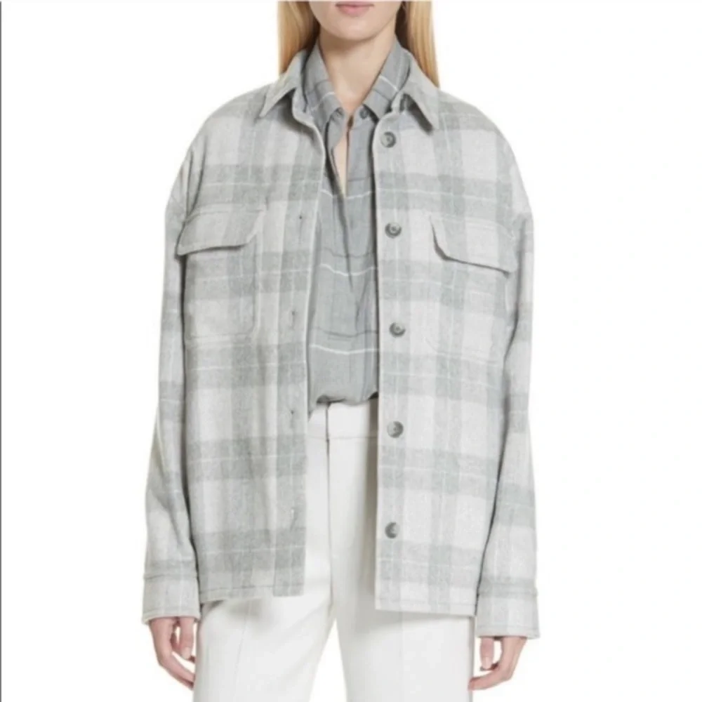 Vince Women's Plaid Wool Flannel Shirt Jacket - oversized Small - Picture 1 of 11